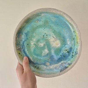 21cm Hand-Made and Hand-Glazed Plate in Blues & Greens / Serving Platter image 2