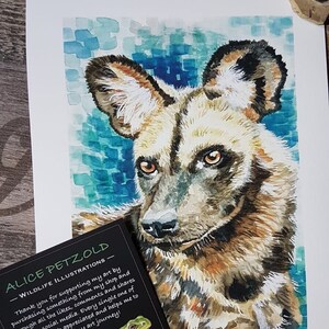 Afrikanischer Wildhund, Illustration A4 Druck, Giclée Kunstdruck, Inneneinrichtung, Wohnkultur, Illustration, Tierkunst