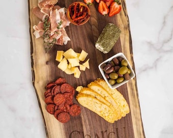Live Edge Walnut Serving Board | Personalized Engraved Custom Name Board