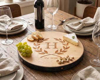 Personalized Maple Wood Lazy Susan | Custom Engraved Monogram Serving Turntable