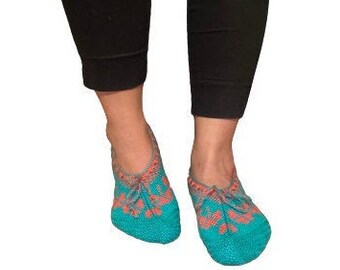 Handgemachte warme Wollsocken / Haus Socken jede Jahreszeit/ Frauen Strümpfe / Damen Slipper Socken / Größen 36 - 41 / Farbe Mintgrün-Orange