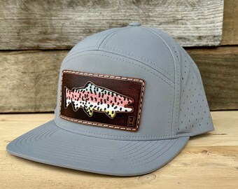 Rainbow Trout Leather Patch Hat, Fishing Hat