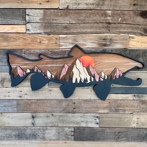 Wood Trout Design, Mountain wall art, Fishing art Décor