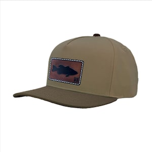 Bass leather patch SnapBack hat , fishing hat, angler christmas gift