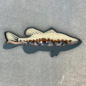 Wood Bass wall art, Bass fishing home decor, Man cave, Angler Christmas Gift