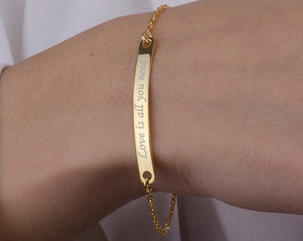 14k Solid Gold Name Bracelet, Love Necklace, Personalized name bar bracelet, Personalized Gifts,  name bracalet,  gift for her