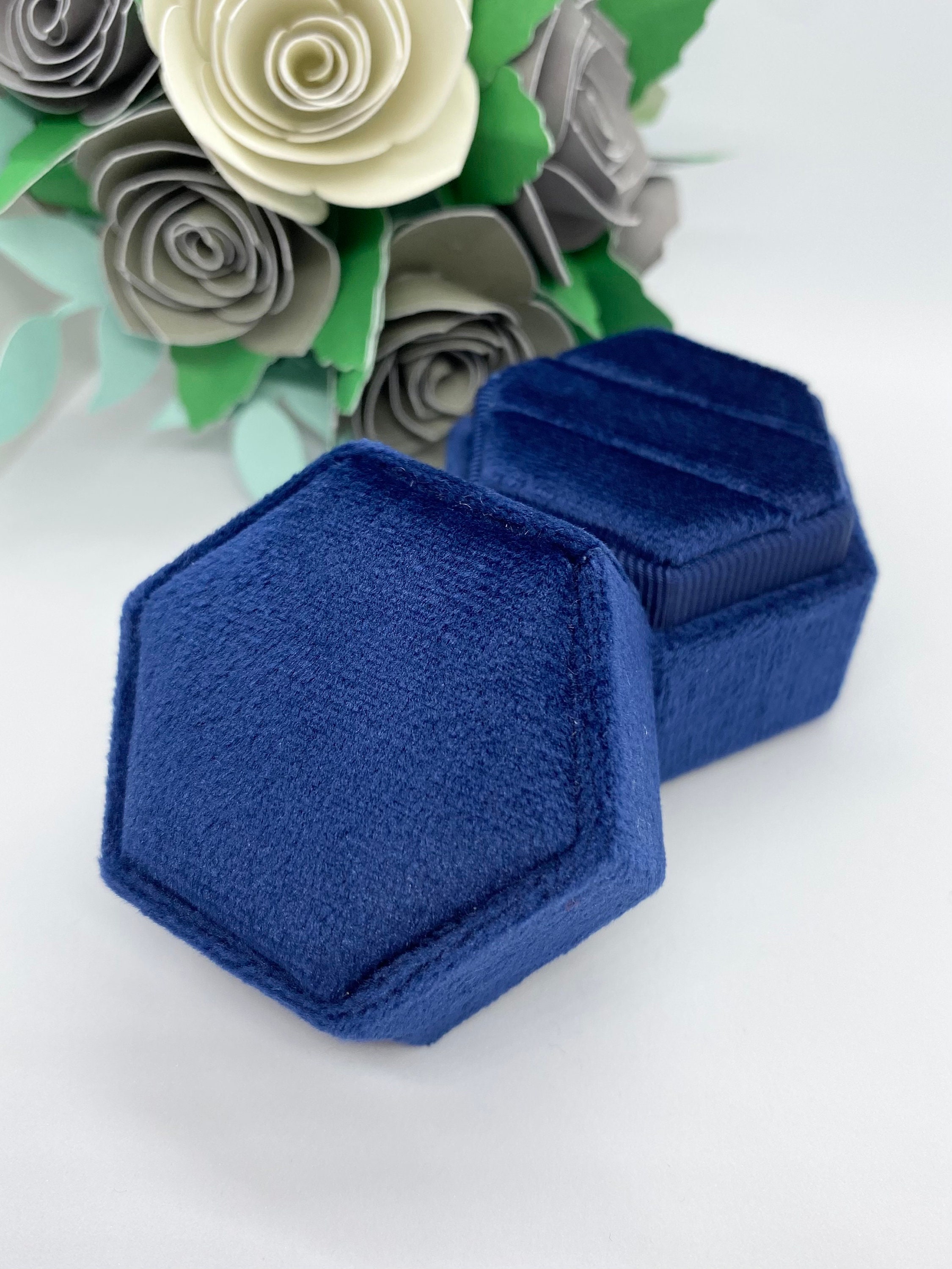 Blue Velvet Ring Box Jewellery Storage Ring Box Etsy