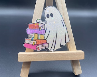 Bookish Ghost Sticker, Holographic Laminated Vinyl, Kindle Laptop Decal
