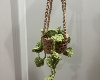 Crocheted Hanging Plant | Car Rearview Mirror Decoration