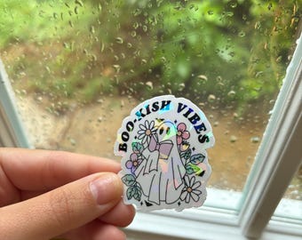 Bookish Ghost Sticker | Holographic Laminated Vinyl