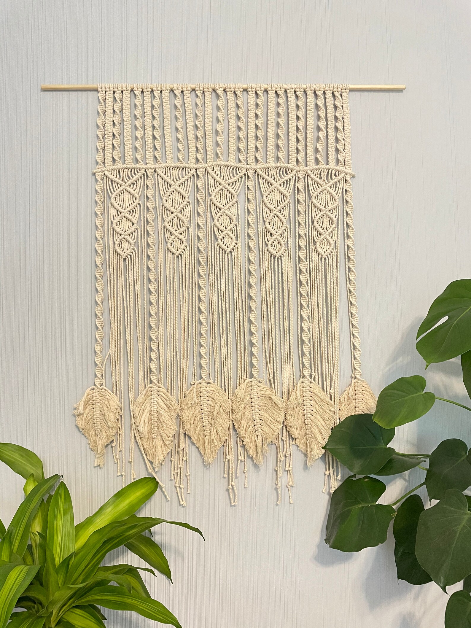 Macrame Wall Hanging with Leaves Etsy