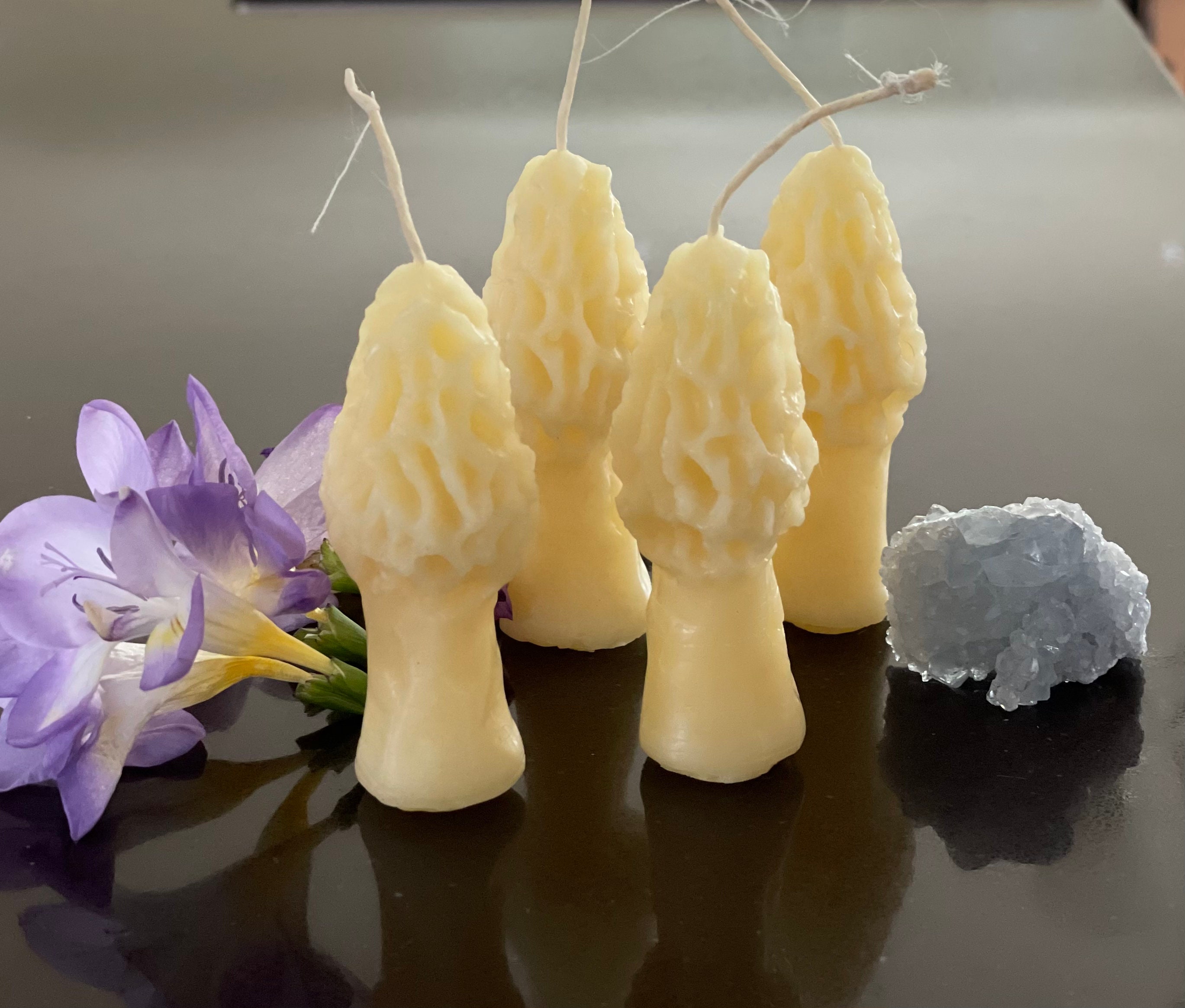 4 Morel Mushroom Votive Candles / 100 beeswax / hand poured Etsy
