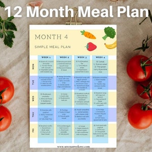 Può includere: Un piano pasto stampabile per il mese 4 con un piano pasto semplice per ogni settimana del mese. Il piano pasto è diviso in quattro settimane, ogni settimana ha un menu diverso per ogni giorno della settimana. Il piano pasto include opzioni per la colazione, il pranzo e la cena.