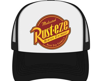 Disney Pixar Cars Rust-eze Geïnspireerde Heren en Womens Wit front zwart mesh Trucker