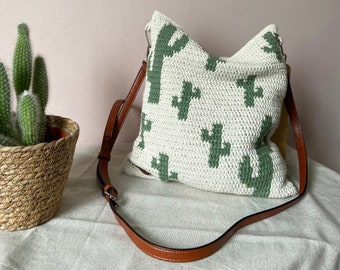 Tote bag, Vegan friendly, Handmade tote bag, Crochet tote bag, Crochet bag, Cactus bag, Cactus tote bag, Handmade bag, Vegan bag, Bag,