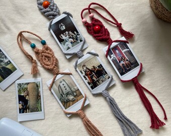 Set 4 photo hanger, Macrame photo Frame, Rear View Mirror Accessory, Cute Car Accessory, Photo Car Hanging Accessory, friendship gift.