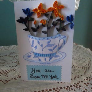 Handgemachte Karte Quilling Teetasse Blumen Papierkunst OOAK Hand gefertigt Geburtstag Love You Card Grußkarte