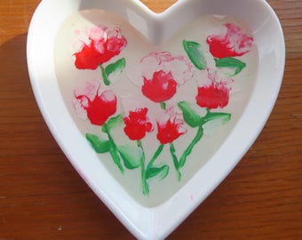 Heart Shape Ceramic Trinkit Jewelry Home Office Valentine Anniversary Birthday Gift Can Air Art Hand Painted Unique Style Art OOAK Gift