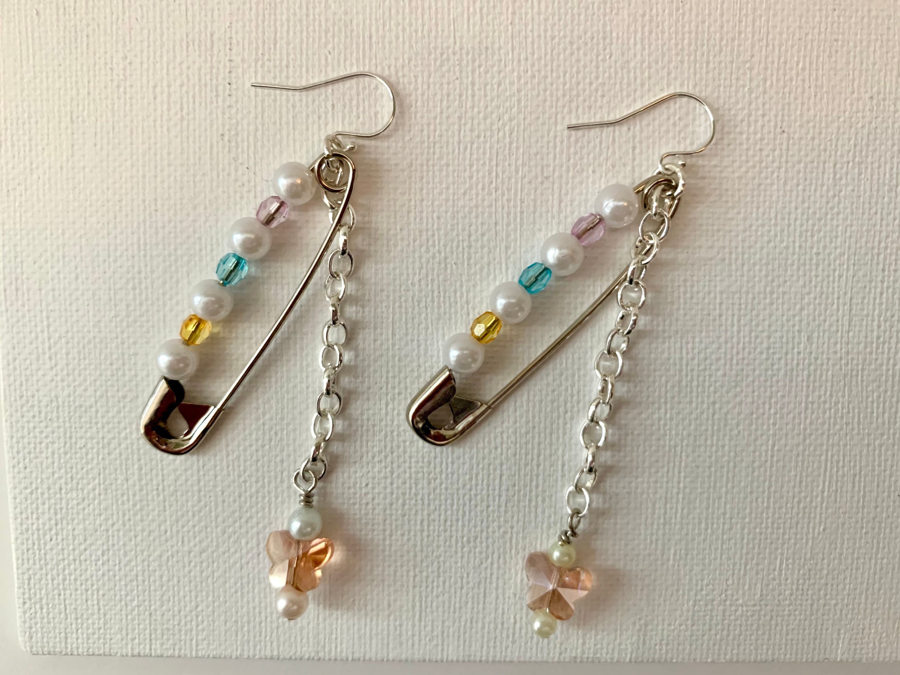 Y2k earrings beaded charm earrings safety pin earrings y2k Etsy