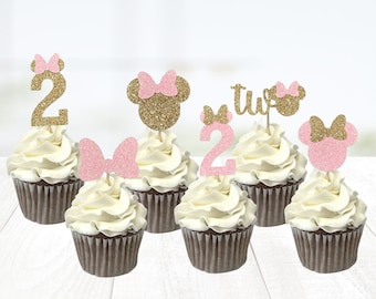 Pink Minnie Mouse Cupcake Toppers/Minnie Mouse Birthday Party Decoration/Second Birthday Cupcake Toppers/Minnie Mouse Food Picks