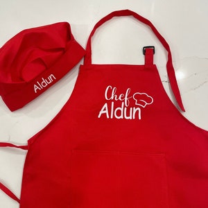Personalized kids apron set /kids baking apron set/custom kids apron/custom kids gift/cooking kids apron with hat/children custom apron
