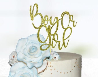 Boy or Girl Cake Topper/ He or She Cake Topper/ Reveal Cake/ Baby Shower Cake Topper/ Gender Reveal Cake Topper/ Glitter Baby Cake Topper