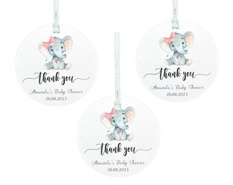 Personalized thank you tags/baby elephant girl tags/elephant baby shower decor/thank you gift bag tags/baby shower tags/baby favors tags