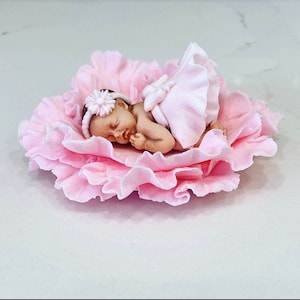 baby shower cake topper/Fondant baby cake topper/cake supplies/baptism cake topper/sugar topper/1st birthday cake/sleeping baby cake/favors Pink