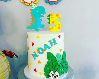 Set of 3 plus number for age. Dinosaur edible cake toppers