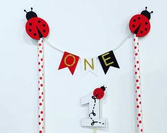 Ladybug cake topper, glitter cake topper, personalised cake topper, party supplies, girl birthday, first birthday, 1st birthday, smash cake