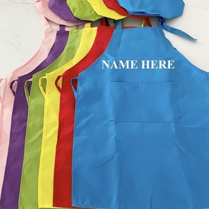Personalized kids apron set /kids baking apron set/custom kids apron/custom kids gift/cooking kids apron with hat/children custom apron afbeelding 9