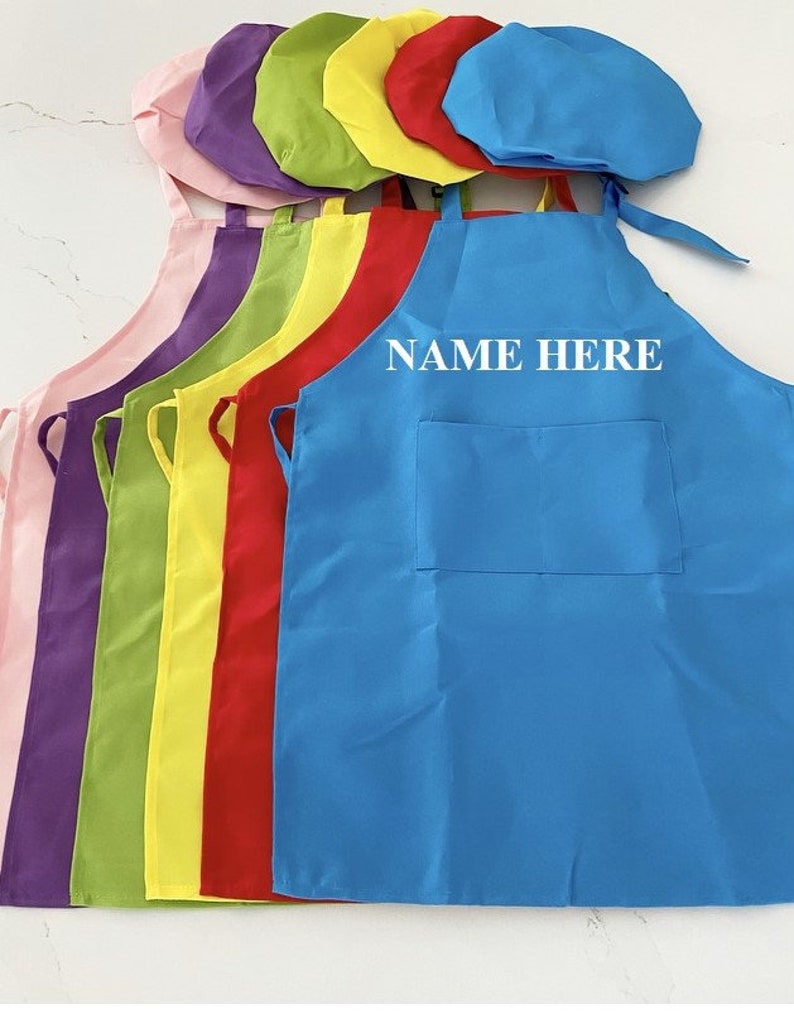 Personalized kids apron set /kids baking apron set/custom kids apron/custom kids gift/cooking kids apron with hat/children custom apron afbeelding 9