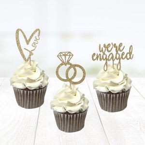 Engagement Cupcake Toppers/ Bride to be/ Bridal  Shower Decor/ Engagement food picks / Wedding Cupcake Toppers/ Bachelorette Party/