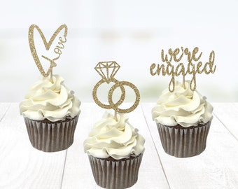 Engagement Cupcake Toppers/ Bride to be/ Bridal  Shower Decor/ Engagement food picks / Wedding Cupcake Toppers/ Bachelorette Party/