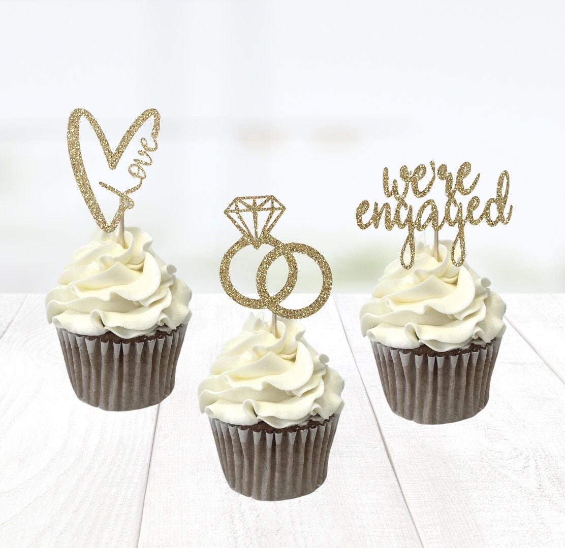 Engagement Cupcake Toppers/ Bride to Be/ Bridal Shower Decor/ Etsy
