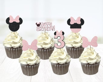 Minnie Mouse Cupcake Toppers / Minnie Mouse Decoración de fiesta de cumpleaños / Primer cumpleaños Cupcake Toppers / suministros para fiestas / Minnie Mouse Food Picks