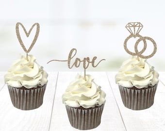 Engagement Cupcake Toppers/ Bride to be/ Bridal  Shower Decor/ Engagement food picks / Wedding Cupcake Toppers/ Bachelorette Party/