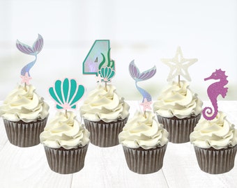 Mermaid birthday/Mermaid Cupcake Toppers/Under The Sea Cupcake/Mermaid Party Decoration/Personalized Mermaid Topper/Under The Sea Food Picks