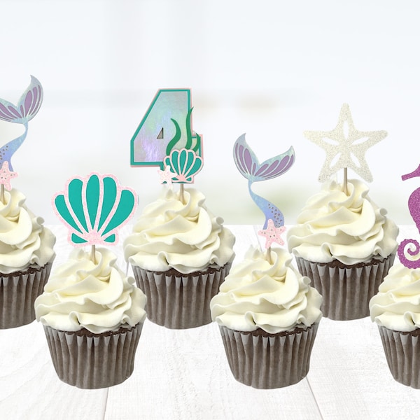 Mermaid birthday/Mermaid Cupcake Toppers/Under The Sea Cupcake/Mermaid Party Decoration/Personalized Mermaid Topper/Under The Sea Food Picks