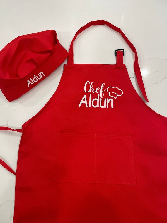 Personalized kids apron set /kids baking apron set/custom kids apron/custom kids gift/cooking kids apron with hat/children custom apron