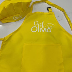 Personalized kids apron set /kids baking apron set/custom kids apron/custom kids gift/cooking kids apron with hat/children custom apron Yellow 24 inch long