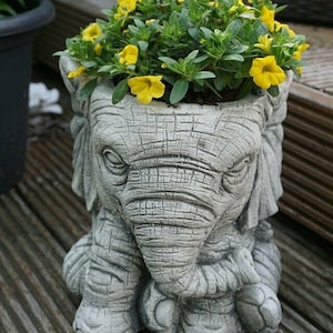 Elefantstaty stenfigur trädgårdsfigur växtkruka