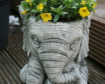 Elefant Statue Steinfigur Gartenfigur Pflanztopf