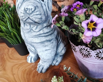 Steinfigur Shar Pei Hund Hund Steinguss Faltenhund