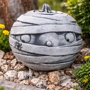 Figury kamienne z dyni, figury ogrodowe na Halloween