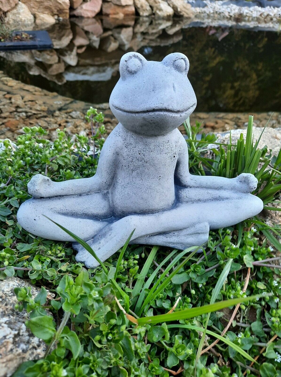 Steinfigur Yoga Frosch Figur Gartenfigur Stein massiv Garden Ornament