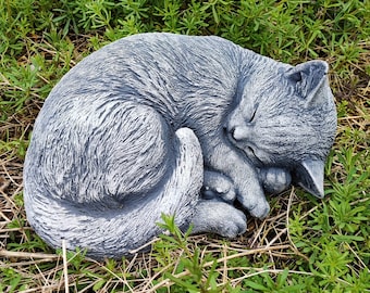 Figura di pietra, figura di gatto, figura da giardino, ornamento da giardino in pietra solida