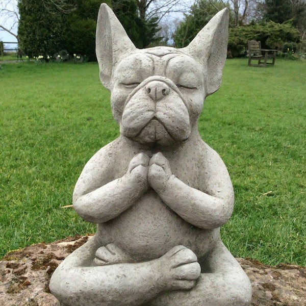 Steinfigur Yoga Frenchie Französische Bulldogge Massiv Gartenfigur Dekofigur