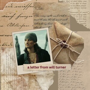 Carta manuscrita de Will Turner, personalizada, Piratas del Caribe