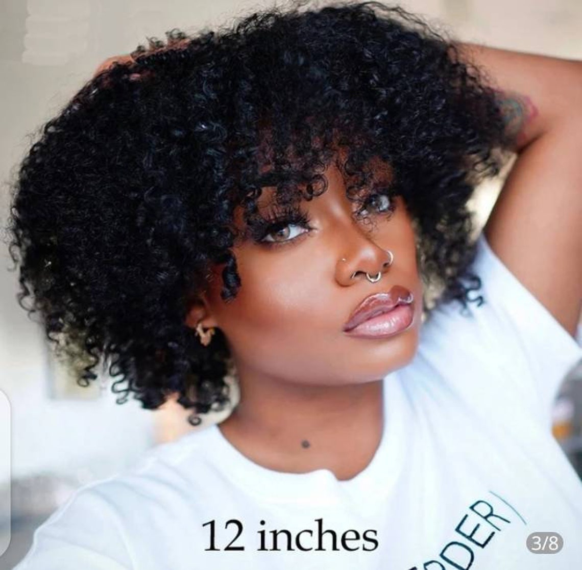 200 Density Afro Kinky Curly Human Hair Wig With Bangs Full Etsy